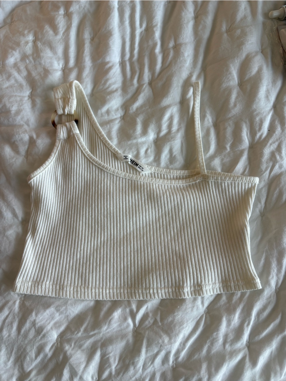 SHEIN Ribbed One-Shoulder Crop Top in Cream
